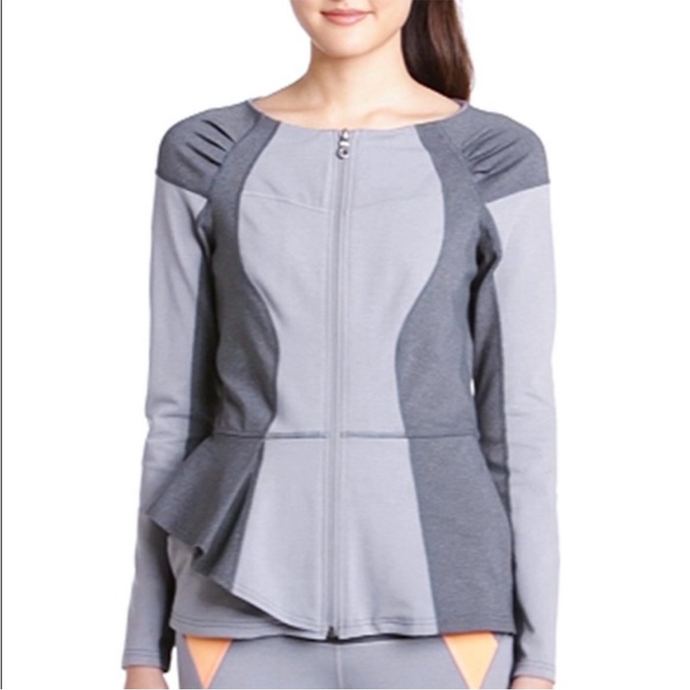 vintage y2k Grey Colorblock Zip Front Peplum Jacket